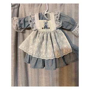 Vintage Doll Dress – Blue Prairie with Apron